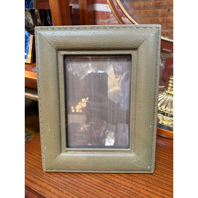 Vintage Italian Olive Green Leather Picture Frame, 1970s For Sale In Los Angeles - Image 6 of 6