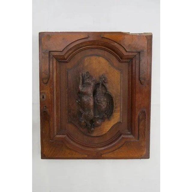 Rustic Cabinet Doors Carved Black Forest Walnut Re-Purpose Architectural Fish Boar Bird Plaques (C) - a Pair For Sale - Image 3 of 10