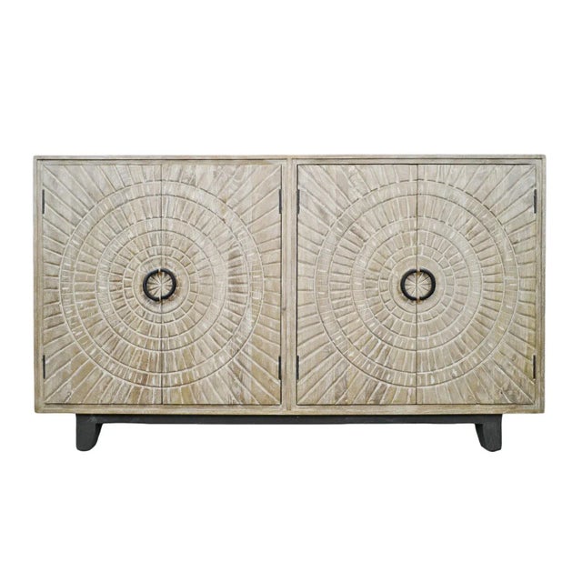 Washed Double Medallion Carved Wood Credenza For Sale - Image 12 of 12