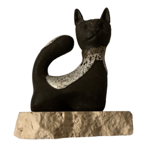 Vintage Studio Art Pottery Cat Kitten Signed Maigon Daga Sculpture Granite Base