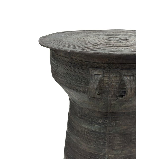 Cast Bronze Rain Drum With Elaborate Detail Patina Finish For Sale - Image 6 of 13