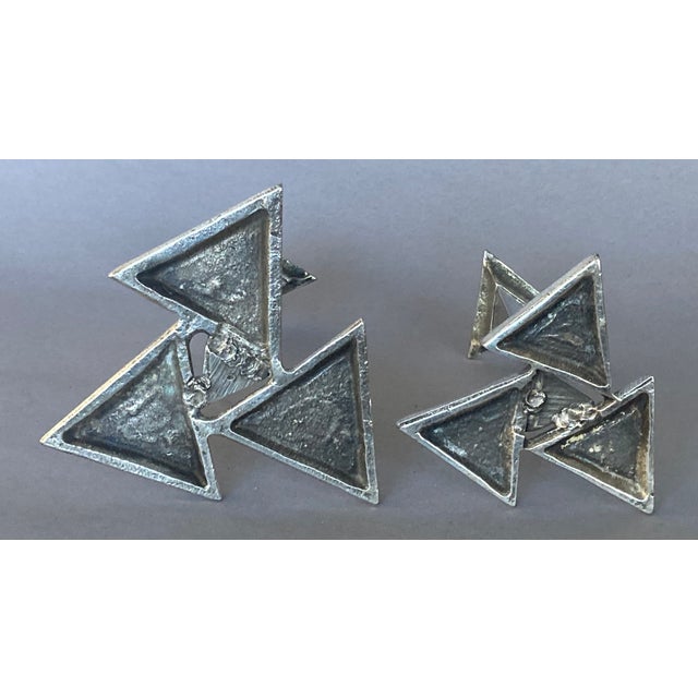 1970s Cool Pair of Brutalist/Modernist Candlesticks, Nickel-Plated Brass, MCM Ca. 1970-80 For Sale - Image 5 of 5