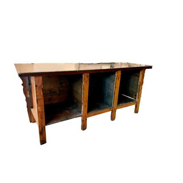 Late 19th Century Hand Painted Converted Desk Red Gansu Sideboard Cabinet Grain Bin For Sale - Image 10 of 12