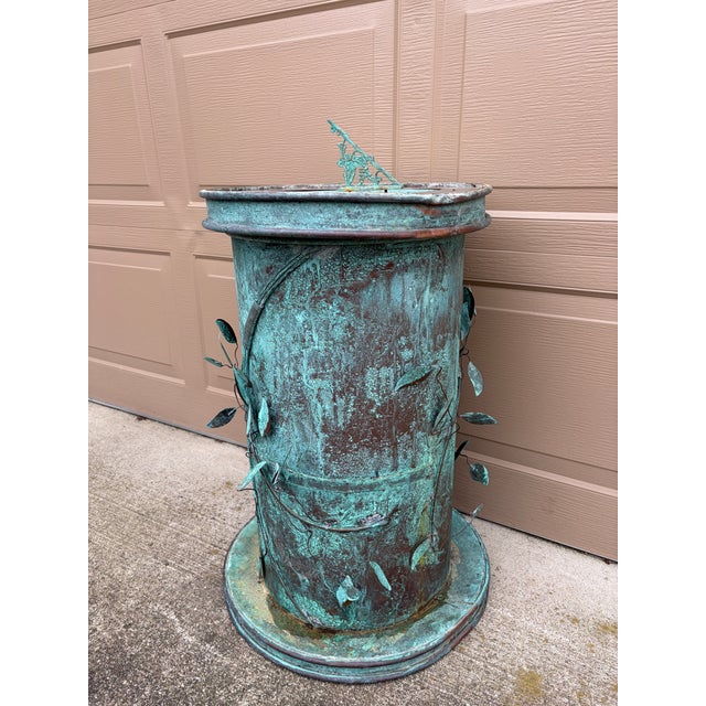 French Country Vintage English Country Classical Verdigris Iron Sundial on Copper Pedestal Base "Grow Old Along With Me" For Sale - Image 3 of 12