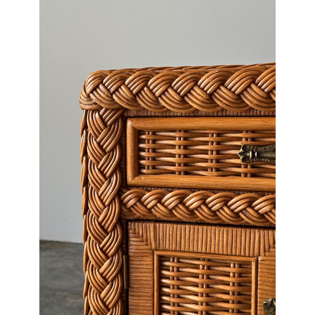 Woven Wicker Nightstand With Braided Rope Trim, 1980s For Sale - Image 14 of 17
