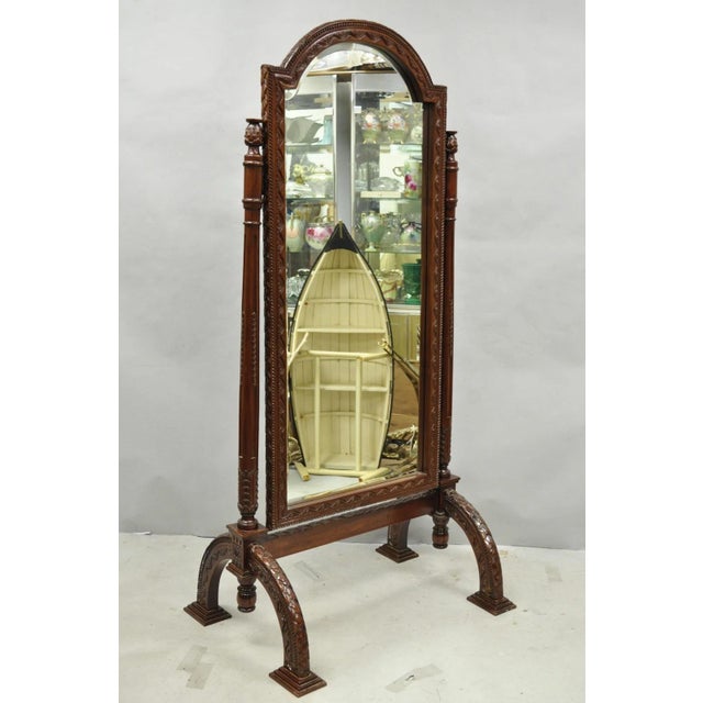 Wellington Carved Mahogany Frame Italian Renaissance Tall Dressing Cheval Mirror For Sale - Image 14 of 14