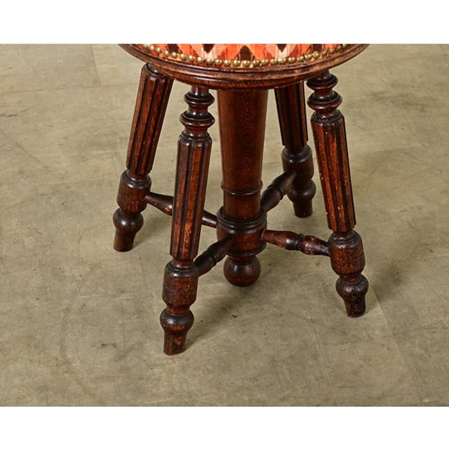 French French 19th Century Oak & Velvet Piano Stool For Sale - Image 3 of 9