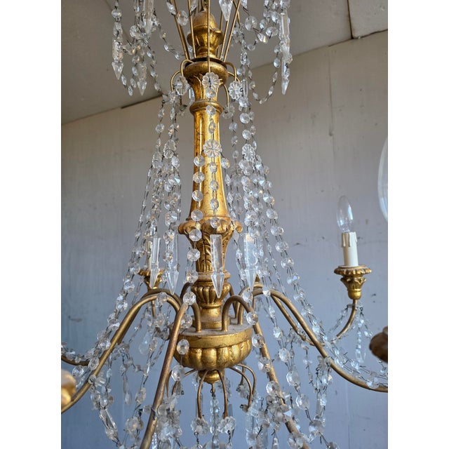 1950s Genoese Festival Chandelier in Gilded Wood and Crystals, 1950s For Sale - Image 5 of 9