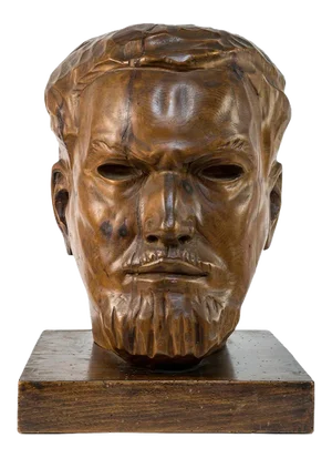Portrait of Italo Balbo - Original Wooden Sculpture by Marco Novati - 1930s 1930s