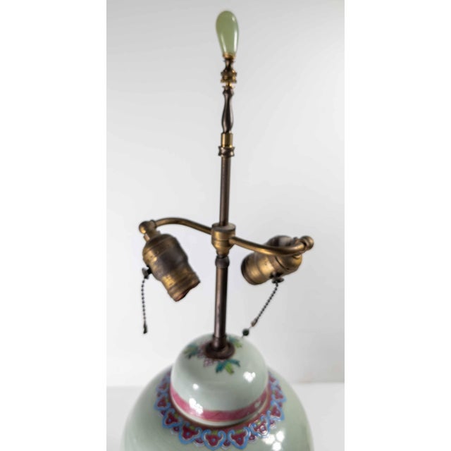Metal 19th Century Chinese Celadon Green Floral Ginger Jar Table Lamp in Famille Rose Palette For Sale - Image 7 of 12
