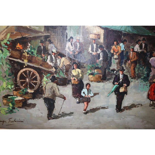 Vintage Original Fruit Vegetable Farmers Market Landscape Oil Painting For Sale - Image 10 of 12