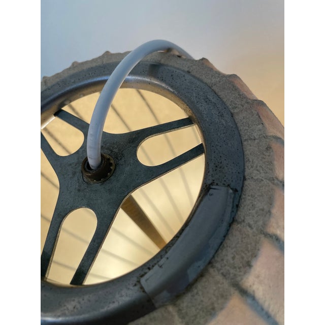 1950s Mid-Century Modern Walnut Floor Lamp With Circular Tabletop and Original Linen Shade For Sale - Image 9 of 10