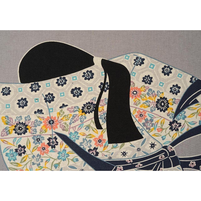1970s Japanese Isao Homma Geisha Dance Fabric Art Wallhanging For Sale - Image 4 of 13