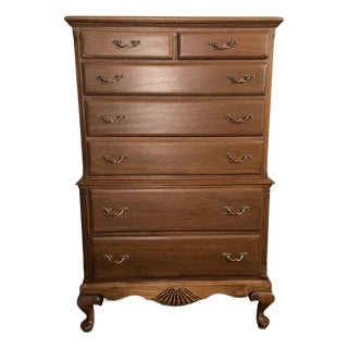 Circa 1940 Queen Anne–Style Mahogany Highboy Chest With 7 Dovetailed Drawers, Refinished For Sale