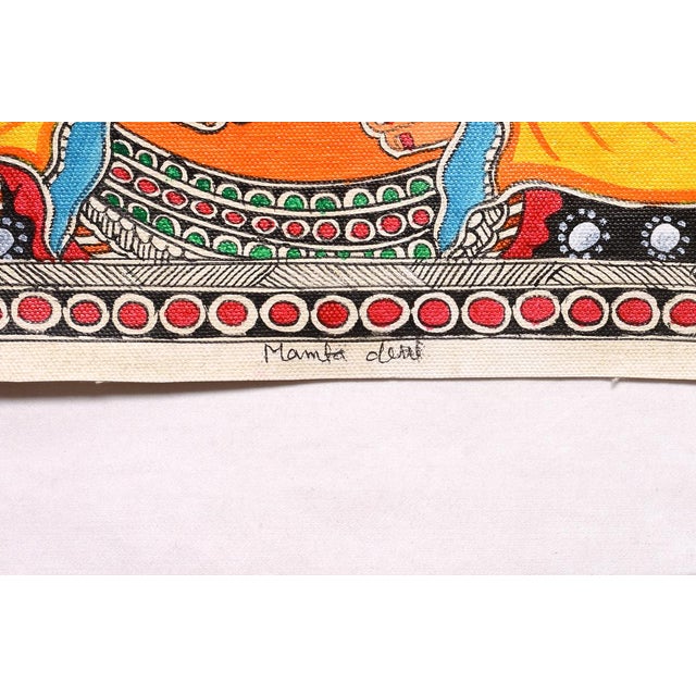 Folk Art Mamta Devi (2016 National Award Winner) Hand-Painted Madhubani Painting of Lord Ganesha For Sale - Image 3 of 4