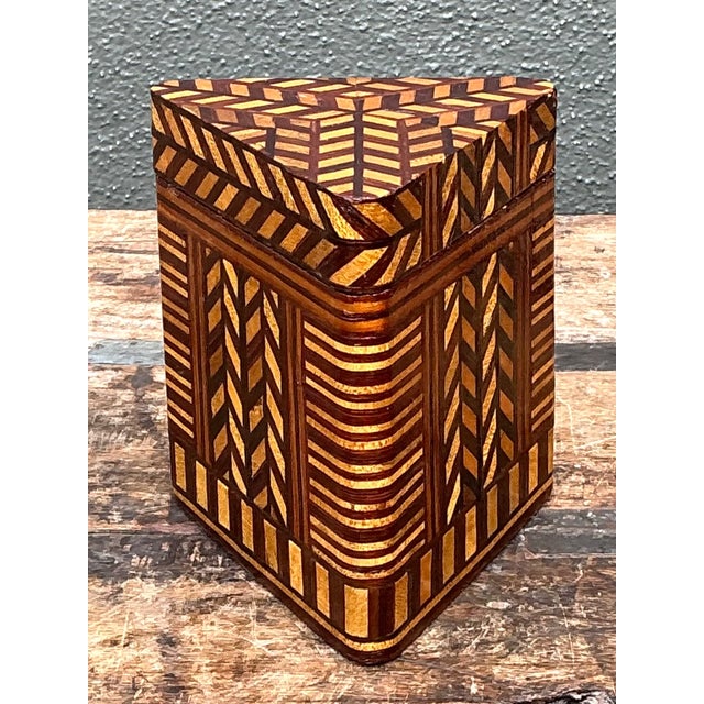Vintage Geometric Inlaid Wood Box For Sale - Image 9 of 12