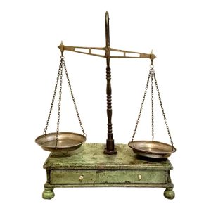 Antique Decorative Balance Scale on Wood Base