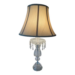 Vintage Genuine Cut Crystal Lamp With Hanging Crystals For Sale