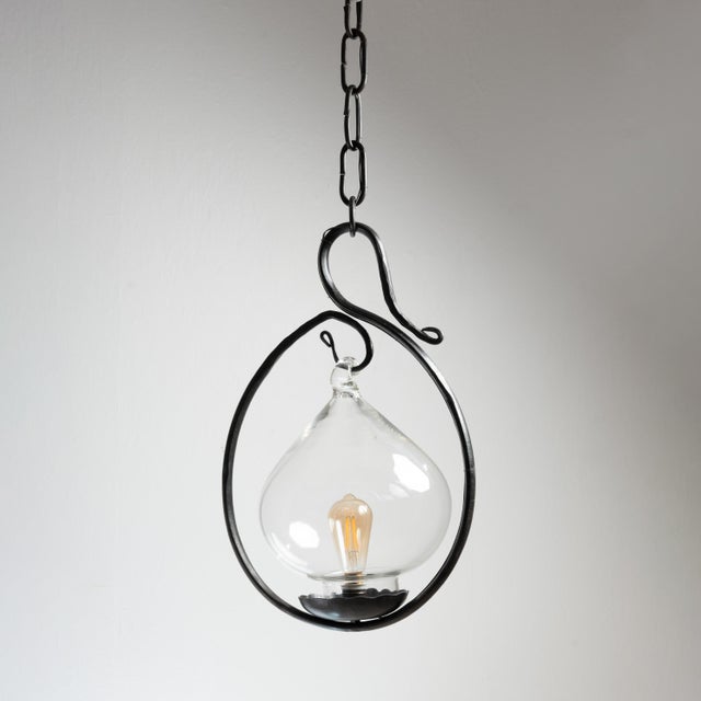 Vintage Pendant Light in Glass and Ion, 1890s, in Flawless conditions. Designed 1890 to 1919 Up to 250V (Europe/UK...