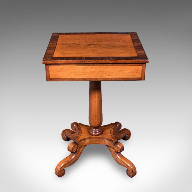 Art Deco Vintage Regency Revival Side Table, English, Oak, Walnut, Accent, End, Art Deco For Sale - Image 3 of 12