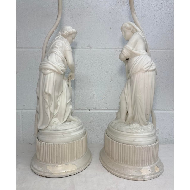 Vintage French NeoClassical Parian Porcelain Figural Electric Table Lamps - Pair For Sale - Image 13 of 13