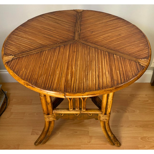 Tommy Bahama Sculpted Bamboo Side Table With Hand Decorated Top For Sale - Image 4 of 9