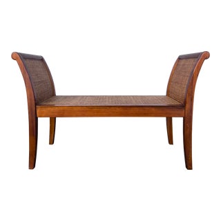British Colonial Maple and Rattan Bench For Sale