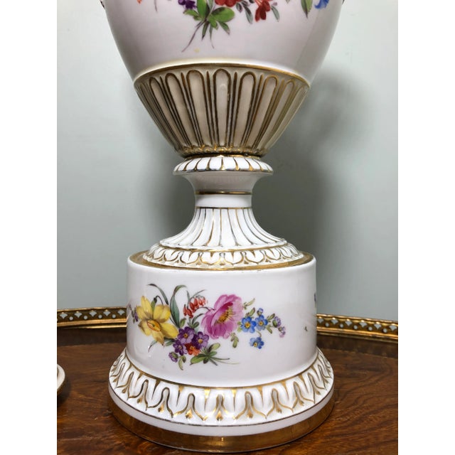 Gothic Antique Carl Teichert Meissen Hand-Painted Floral Snack Handle Urn For Sale - Image 3 of 9