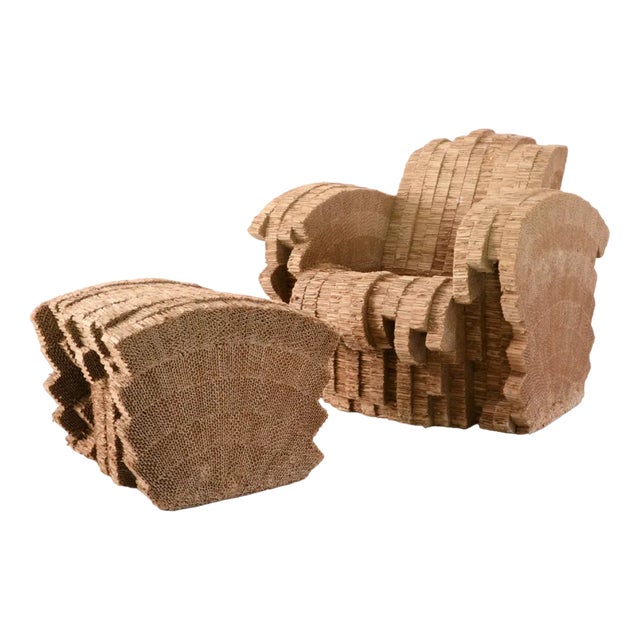 Set of Limited Ed. Nr. 14 of 100 Little Beaver Chair and Ottoman by Frank Gehry from Vitra, 1990s For Sale