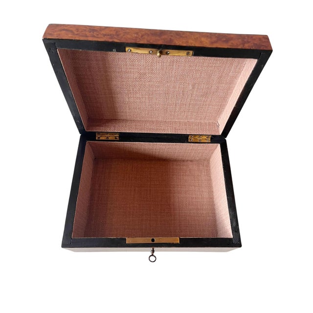 19th Century 19th Century French Burl Wood Jewelry Box With Marquetry Inlay For Sale - Image 5 of 6