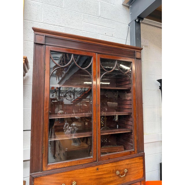 Wood Antique Mahogany Bookcase with Secretaire For Sale - Image 7 of 10