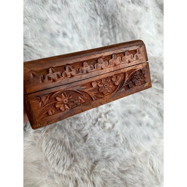 Hand Carved Wood Box With Brass Inlay For Sale - Image 4 of 12
