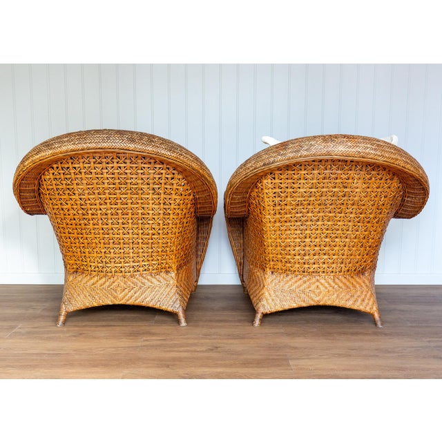 French Coastal Boho Bamboo and Rattan Conservatory Studio Armchairs, 1970s, Set of 2 For Sale - Image 18 of 18