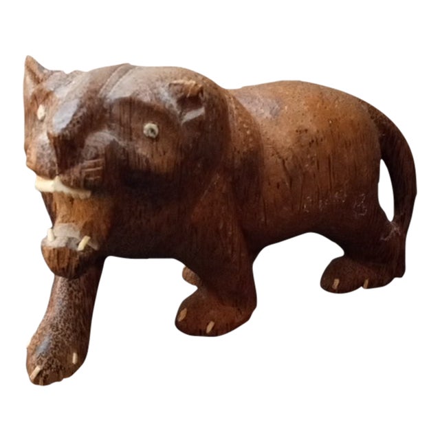 1980s Hand Carved Lion Sculpture For Sale