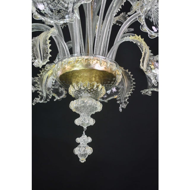 1970s Wonderful Large Size Venetian Chandelier, Transparent and Gold Murano Glass For Sale - Image 11 of 18