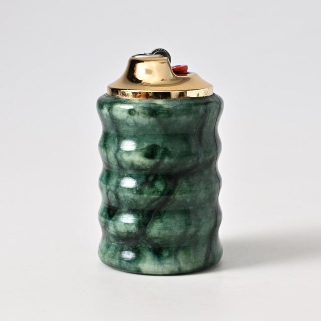 Vintage Italian green alabaster table / desk lighter holder. Designed to hold a classic BIC lighter. Sold without the...