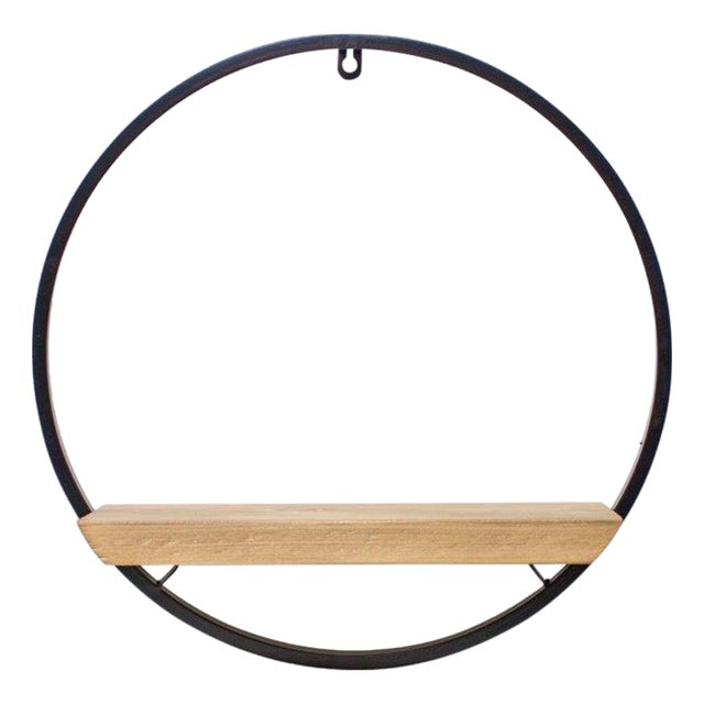 Wood Circle Shelf in Metal Frame 17.5"D For Sale