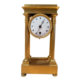 French Empire Period Miniature Bronze Doré Portico Mantel Clock For Sale