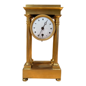 French Empire Period Miniature Bronze Doré Portico Mantel Clock