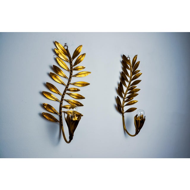 1980s Golden Floral Sconces by Ferro Arte, Spain, 1980s, Set of 2 For Sale - Image 5 of 8
