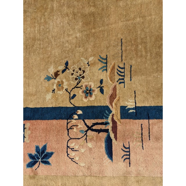 1920s Antique Chinese Art Deco Rug This wool, hand-knotted rug features a floral and water garden motif Dimensions: 8 ft...