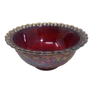 1960s Imperial Red Carnival Glass Black-Eyed Susan Round Bowl For Sale