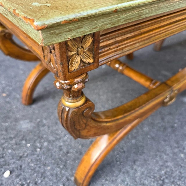 Brown Pair of Antique 19th Century Neoclassical Style Reverse Painted Glass Top Curule Base Cocktail/Side Tables For Sale - Image 8 of 13