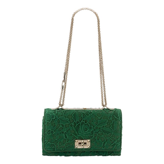 Valentino Garavani Green Leather Rockstud Shoulder Handbag For Sale