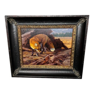 Original Wildlife Oil Painting “Outfoxed”, Framed. For Sale