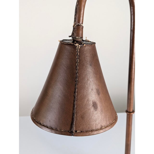Jacques Adnet Vintage French Stitched Leather Table Lamp by Jacques Adnet, 1950s For Sale - Image 4 of 10