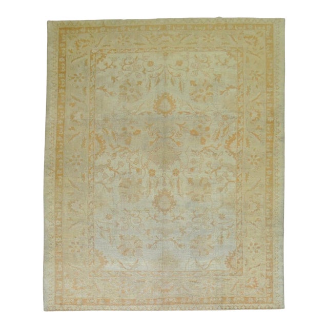 Antique Zabihi Collection Pale Turkish Oushak Room Size Carpet For Sale