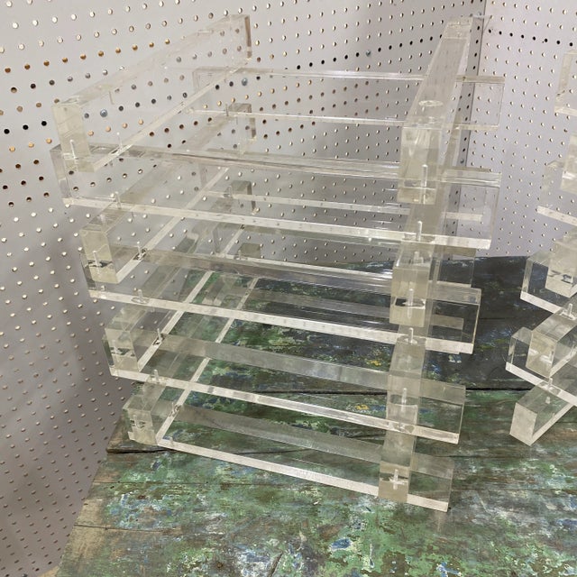 Mid-Century Modern 1970s Square Stacked Lucite Table Base ~ a Pair For Sale - Image 3 of 7