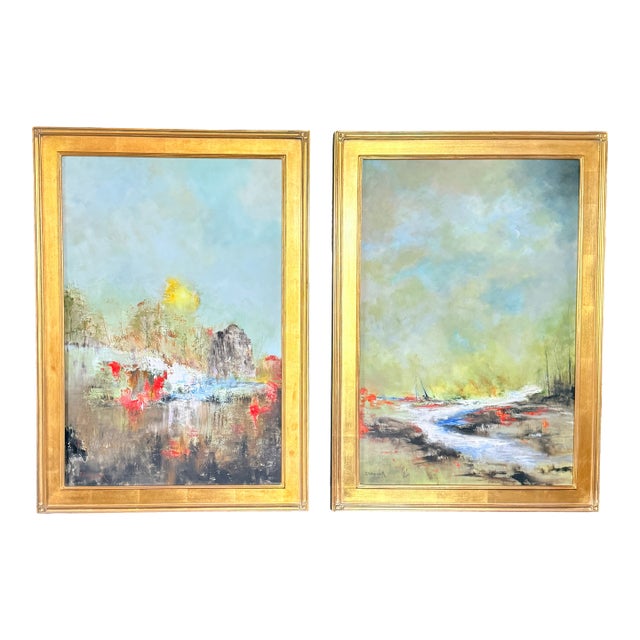 Pair of Signed, Original Paintings by Lawrence Hollingsworth For Sale