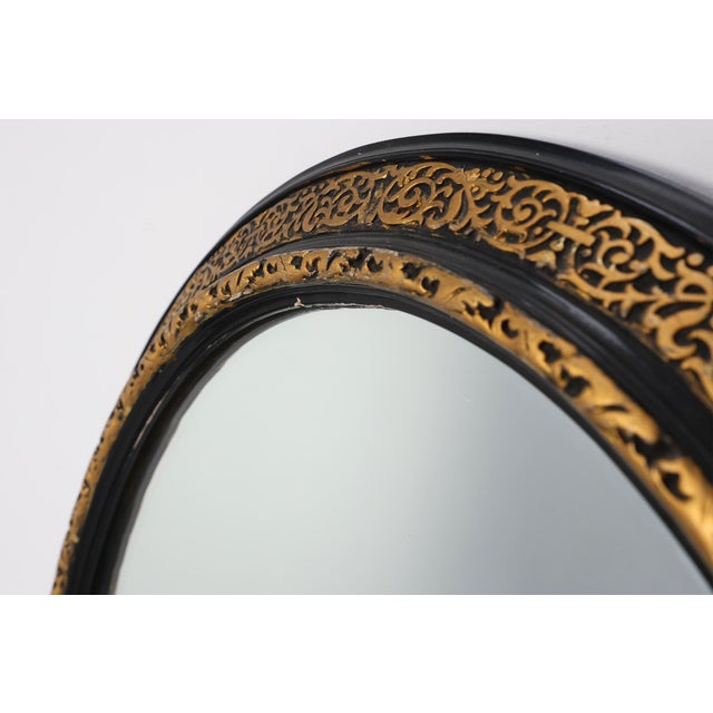 Wood French Neoclassical Oval Black and Gilt Mirror, 1950s For Sale - Image 7 of 11